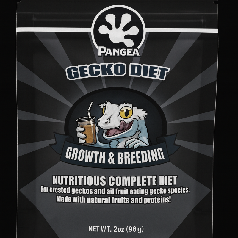 Pangea Gecko Diet Growth & Breeding 2oz pouch on black background