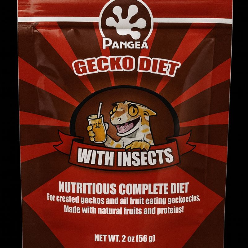 Pangea Gecko Diet With Insects 2oz pouch on black background