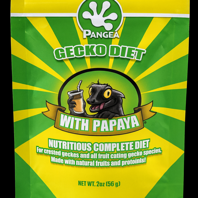 Pangea Gecko Diet With Papaya 2oz pouch on black background
