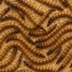 Close-up of live Superworms (Zophobas morio) – golden-brown feeder insects for reptiles, amphibians, birds, and fish.